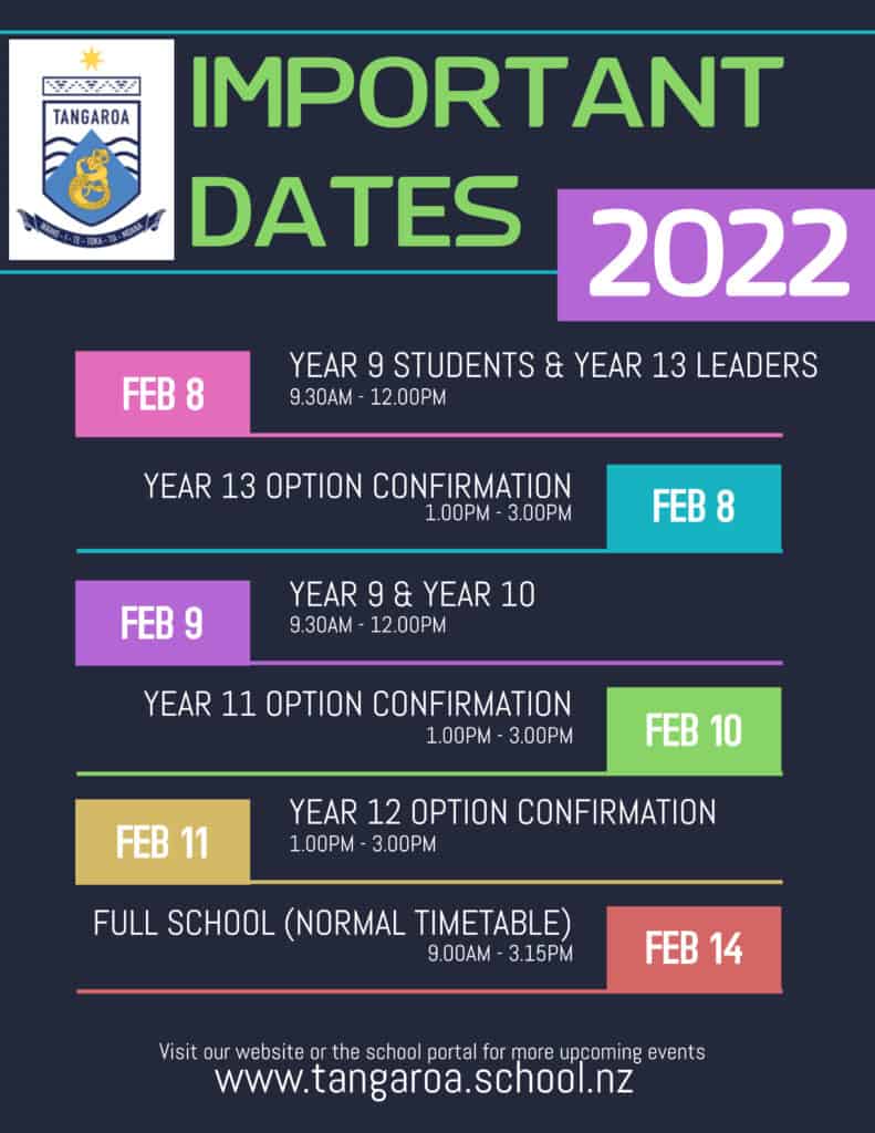 2022 TANGAROA COLLEGE START DATES Tangaroa College